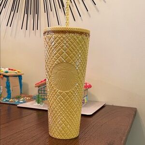 Starbucks Textured Yellow Tumbler with Straw